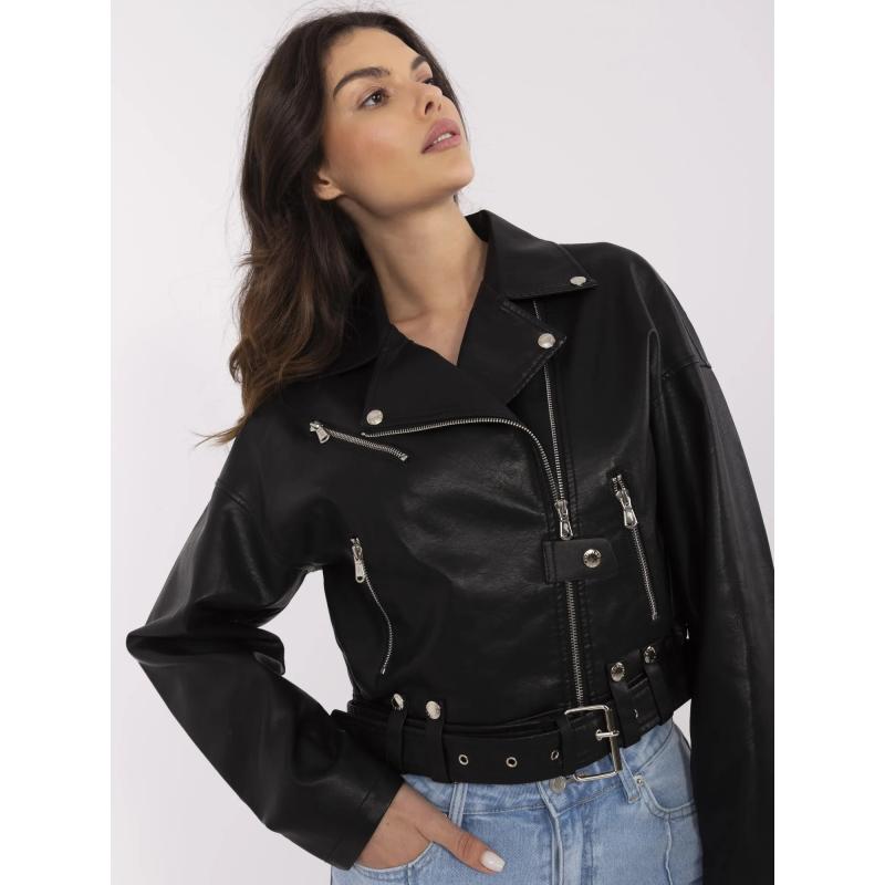 Fekete női motoros kabát cipzárral