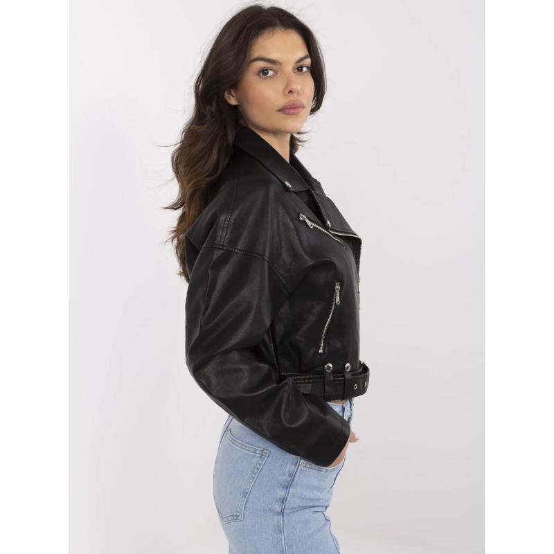 Fekete női motoros kabát cipzárral