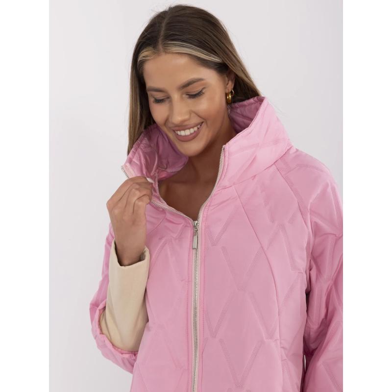 Ružový prešívaný dámsky kabát so stojatým golierom