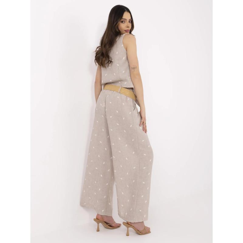 Tmavě béžová letní souprava pro ženy s výšivkou