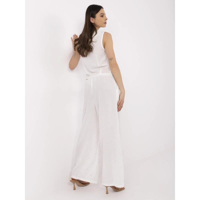 Bílý letní komplet pro ženy s širokými kalhotami