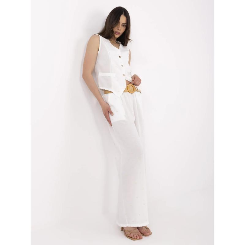 Bílý letní komplet pro ženy s širokými kalhotami