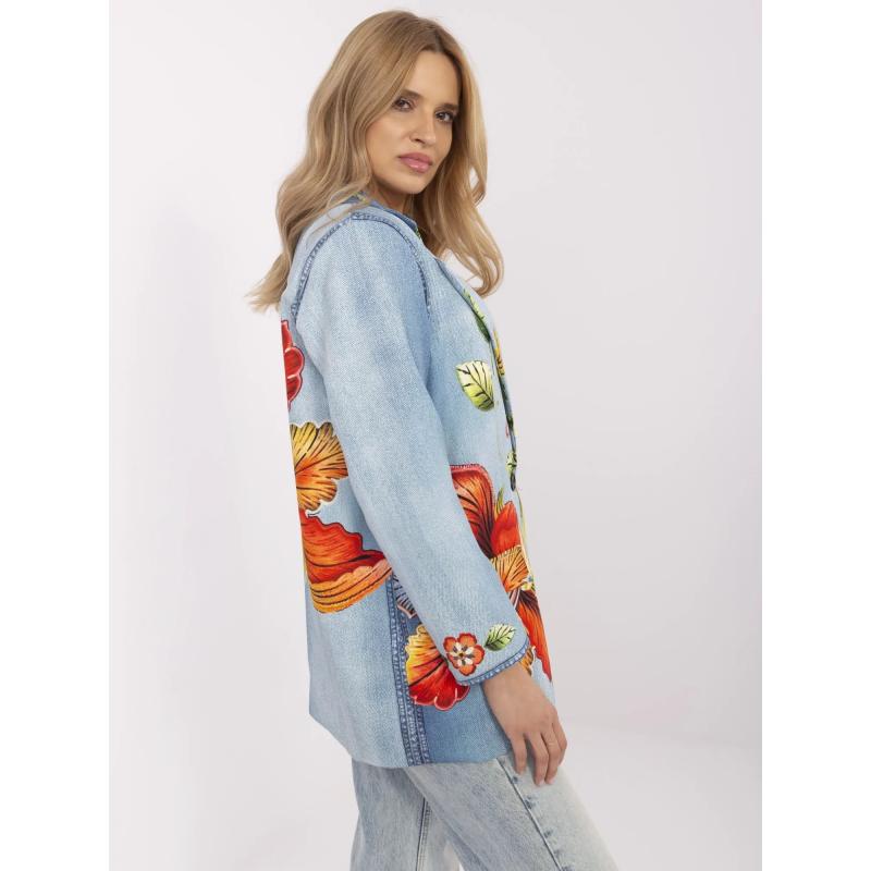 Modrá dámská bunda s imitací džínoviny