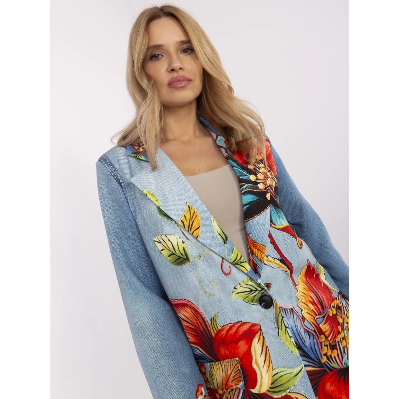 Modrá dámská bunda s imitací džínoviny