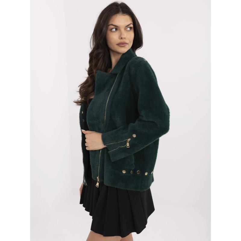 Sötétzöld, alpaka és gyapjú keverékből készült kabát