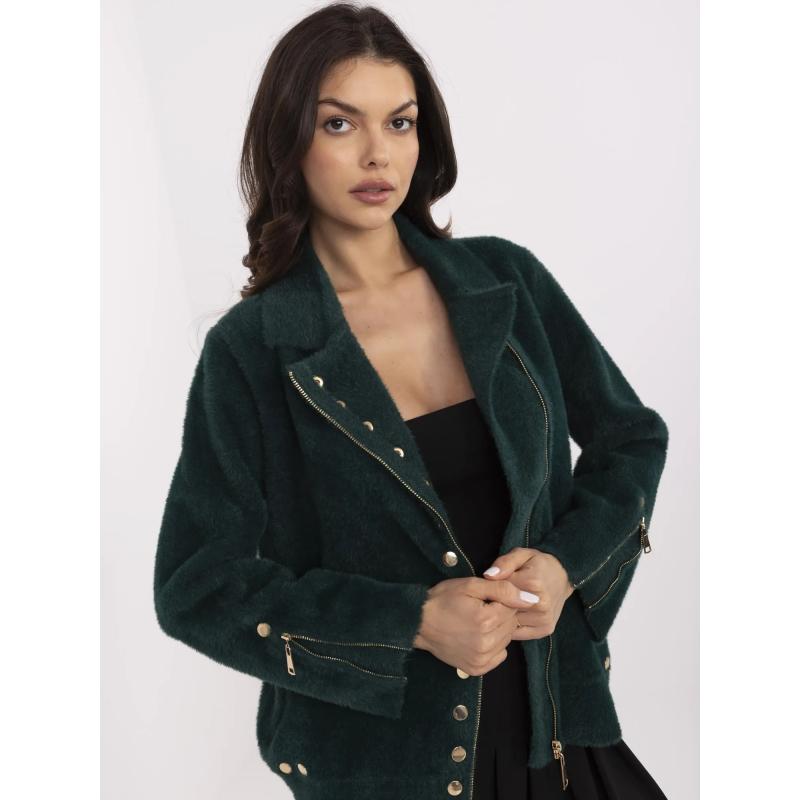 Sötétzöld, alpaka és gyapjú keverékből készült kabát