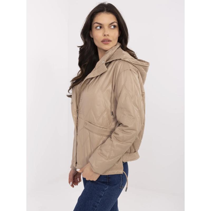Kamelová prešívaná dámska bunda s vreckami