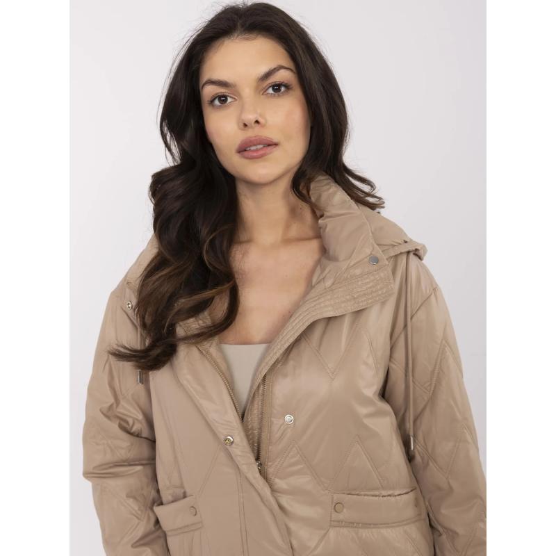 Kamelová prešívaná dámska bunda s vreckami
