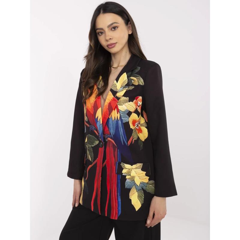 Černá dámská bunda s barevným potiskem