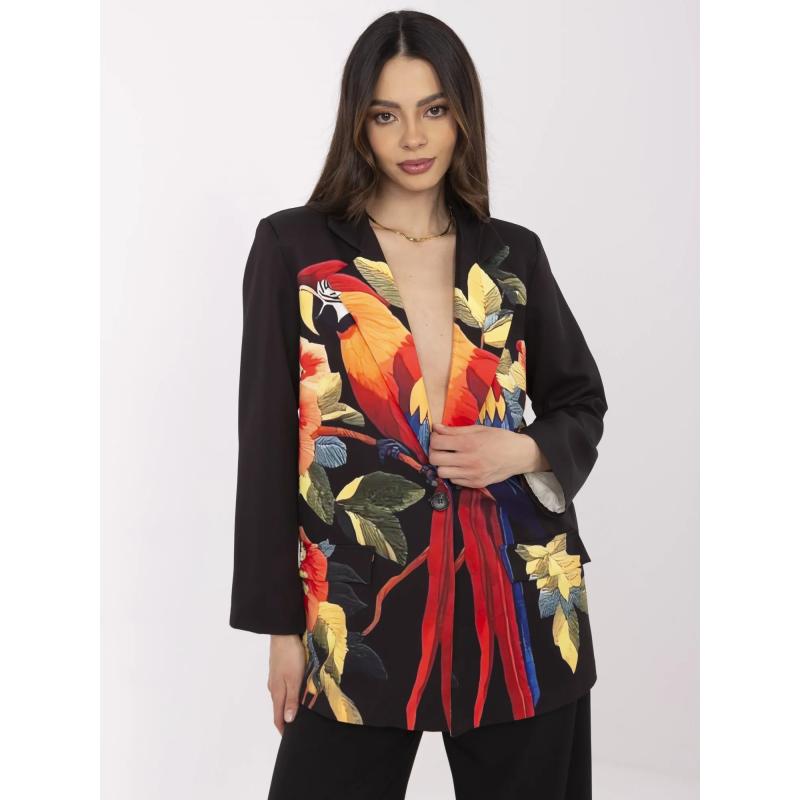 Černá dámská bunda s barevným potiskem