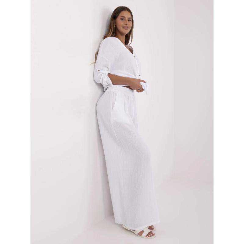 Bílé mušelínové palazzo kalhoty z bavlny