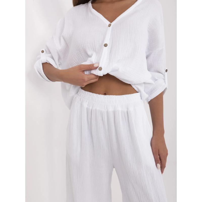 Bílé mušelínové palazzo kalhoty z bavlny
