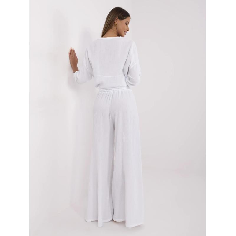 Bílé mušelínové palazzo kalhoty z bavlny