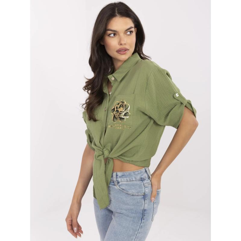 Khaki mušelínová košile s potiskem