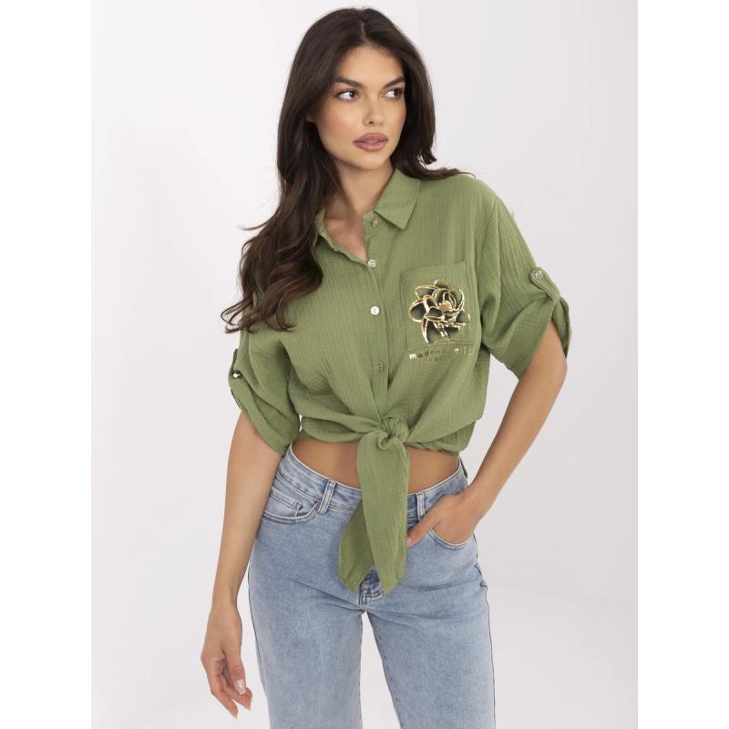 Khaki mušelínová košile s potiskem