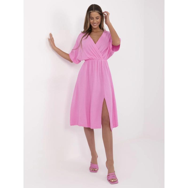 Ružové letné midi šaty z mušelínu