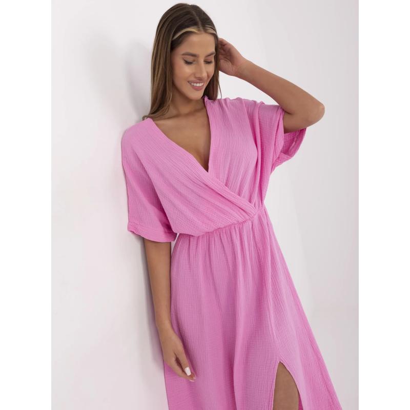 Ružové letné midi šaty z mušelínu