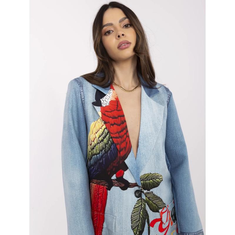 Modrý sako s tropickým potiskem