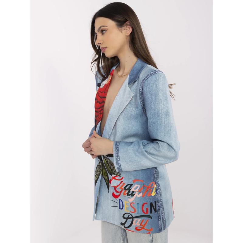 Modrý sako s tropickým potiskem