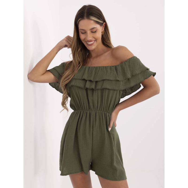Khaki, rövid muszlin jumpsuit