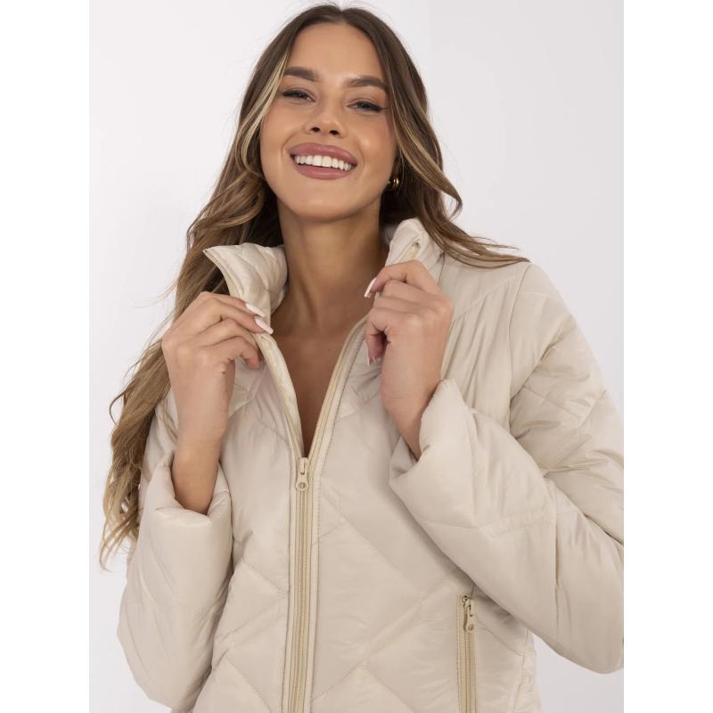 Bežová dámská bunda bez kapuce