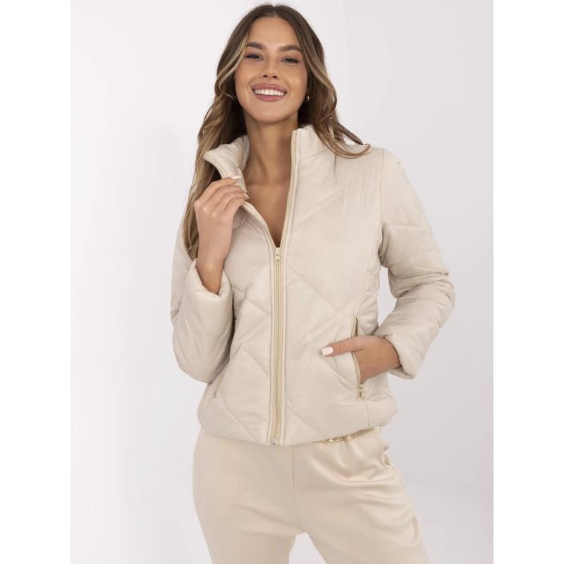 Bežová dámská bunda bez kapuce