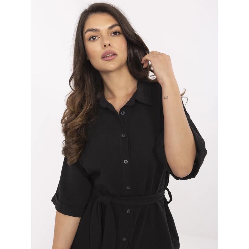 Čierna mušelínová kombinéza s krátkymi rukávmi