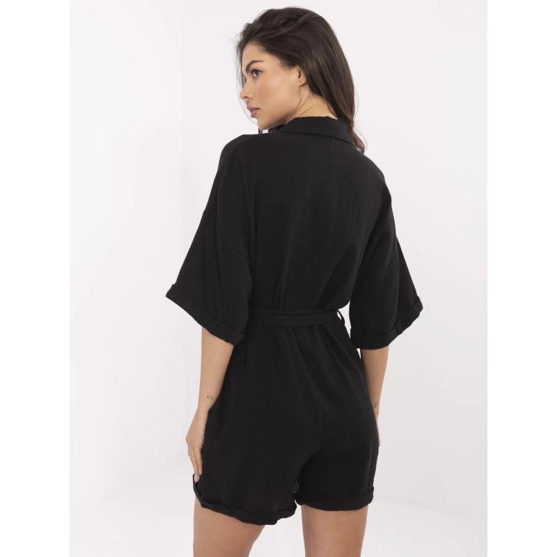 Čierna mušelínová kombinéza s krátkymi rukávmi