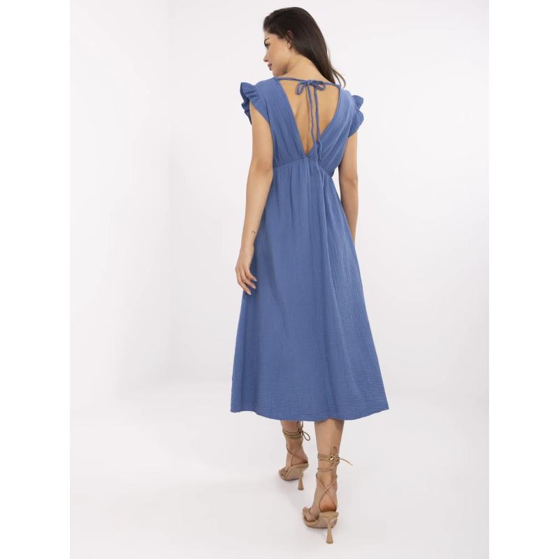 Špinavo modré midi šaty z mušelínu
