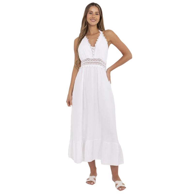Bílé mušelínové šaty v boho stylu s krajkou