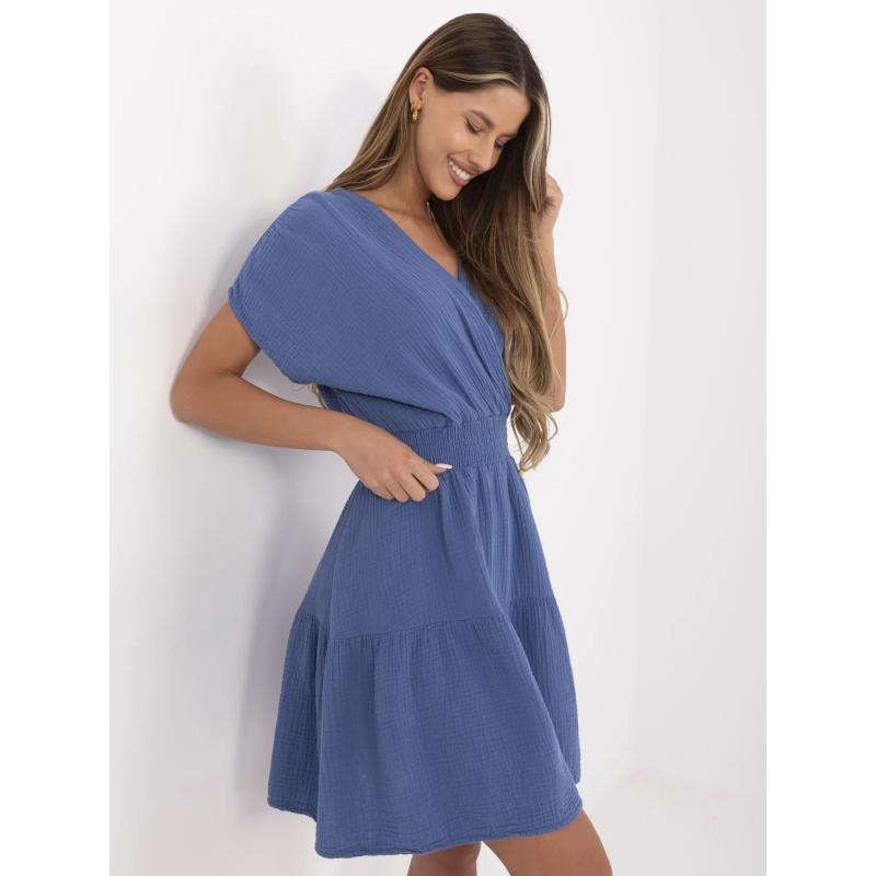 Špinavě modré mušelínové šaty s krátkými rukávy