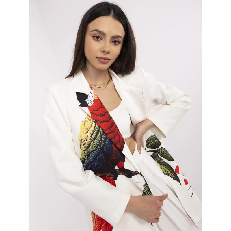 Krémová dámska bunda s tropickým potlačou