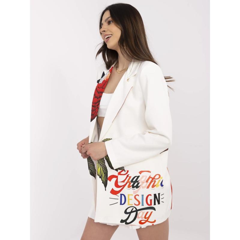 Krémová dámska bunda s tropickým potlačou