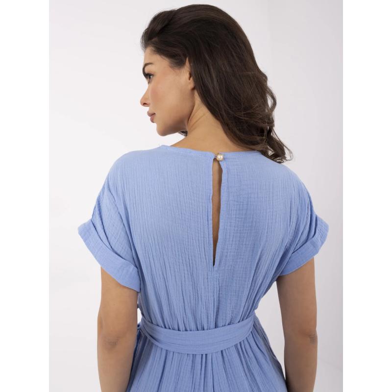 Modré mušelínové kombinézy s výstřihem do V