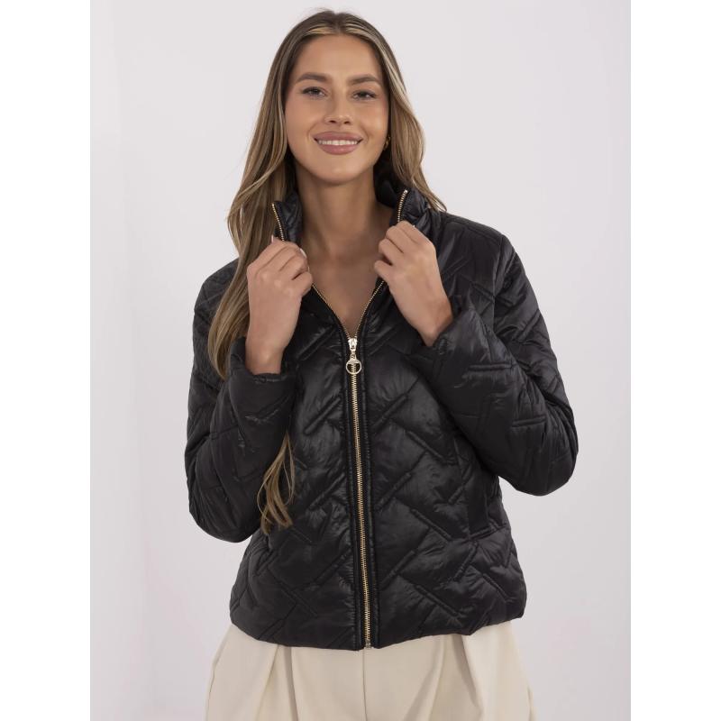 Černá prošívaná dámská bunda bez kapuce