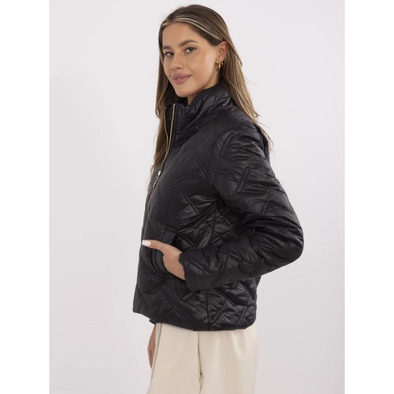 Černá prošívaná dámská bunda bez kapuce