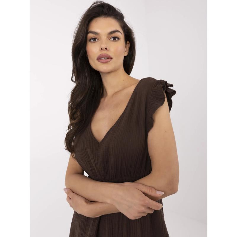 Hnedá mušelínová šaty s viazaním na krku