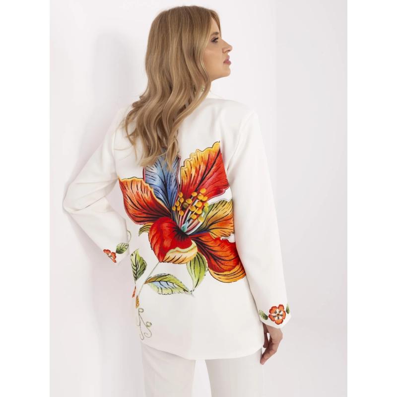 Krémové dámské sako s barevným potiskem