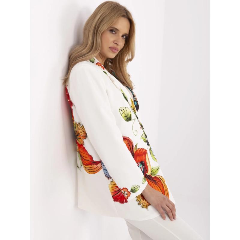 Krémové dámské sako s barevným potiskem