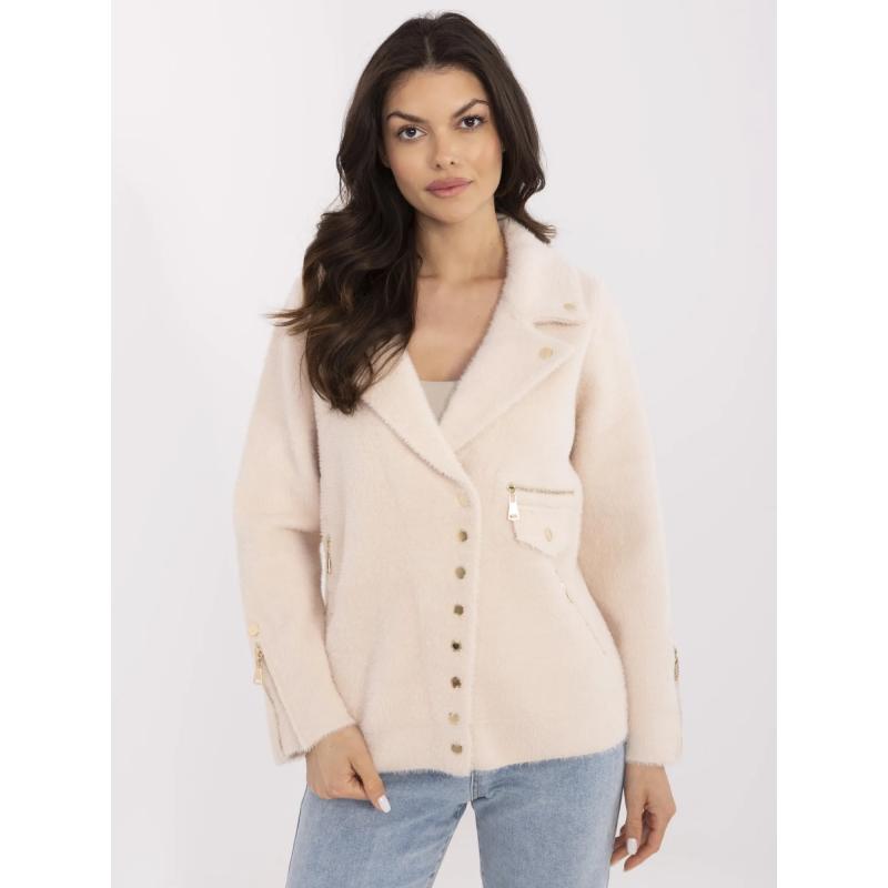 Svetlo béžová bunda z alpaky s vreckami