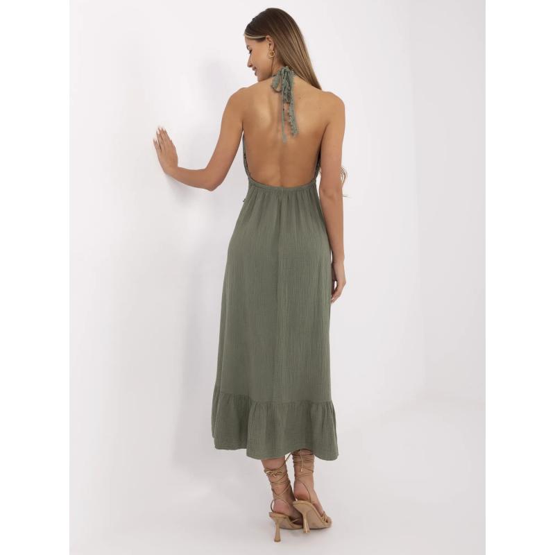 Khakové dlhé boho šaty z mušelínu