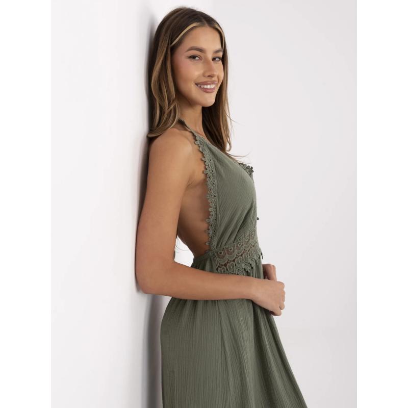 Khakové dlhé boho šaty z mušelínu