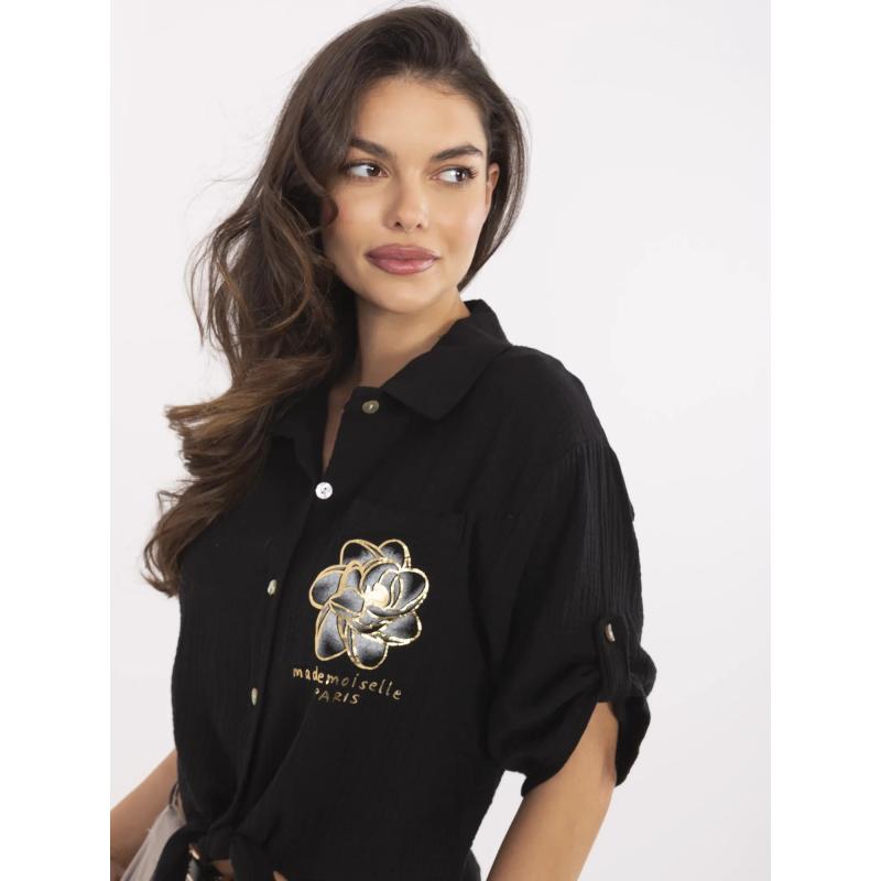 Černá mušelínová košile s potiskem