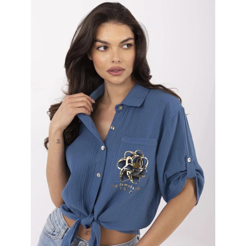 Špinavo modrá krátka košeľa z mušelínu