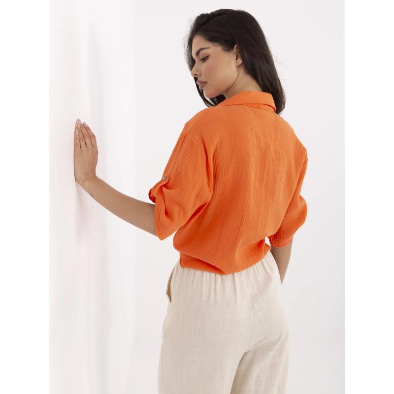 Oranžová mušelínová košeľa s viazaním