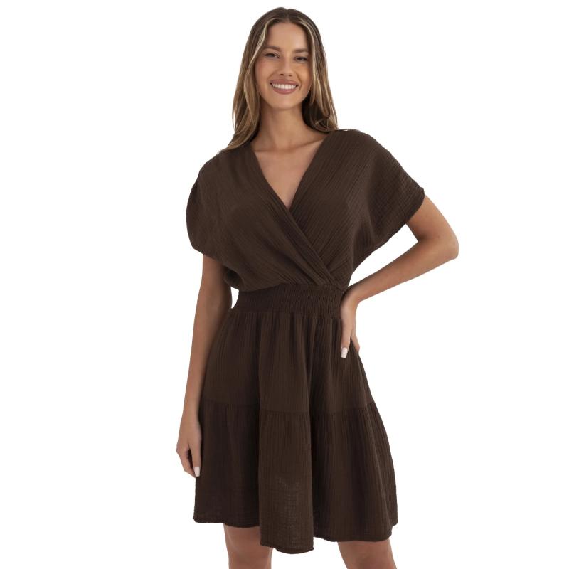 Csokoládé muszlin ruha táguló szoknyával