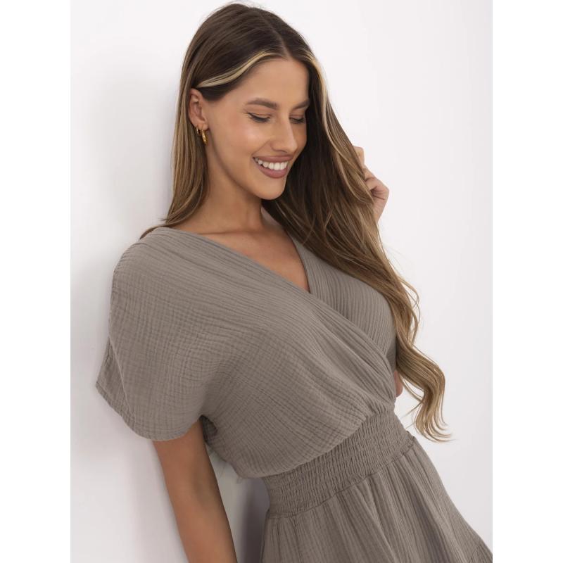 Tmavě béžové letní mušelínové šaty