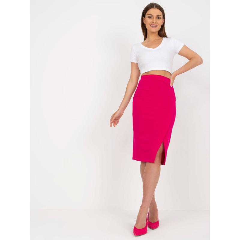 Fuchsiová základná úzka sukňa s rozparkom