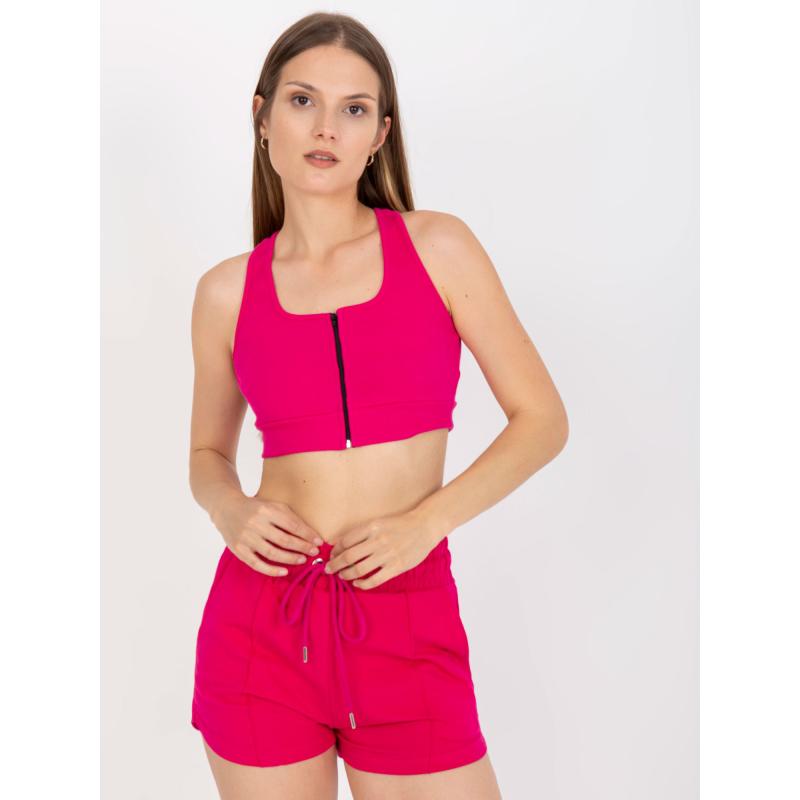 Fuchsiové pruhované basic krátke tričko so zapínaním RUE PARIS