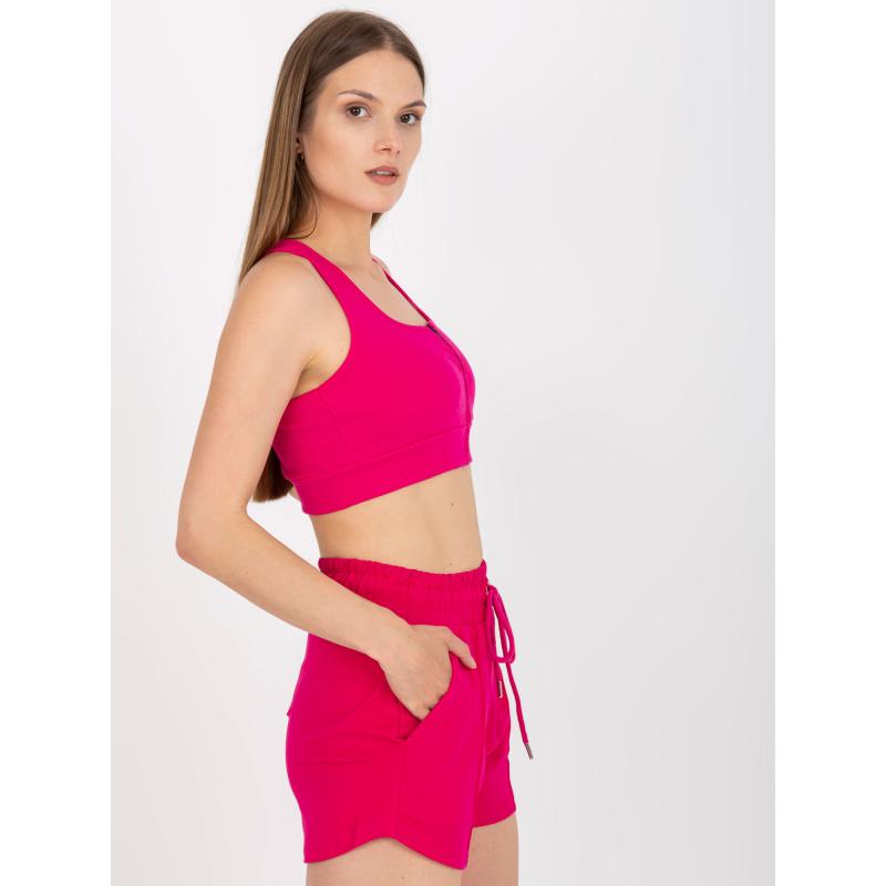 Fuchsiové pruhované basic krátke tričko so zapínaním RUE PARIS